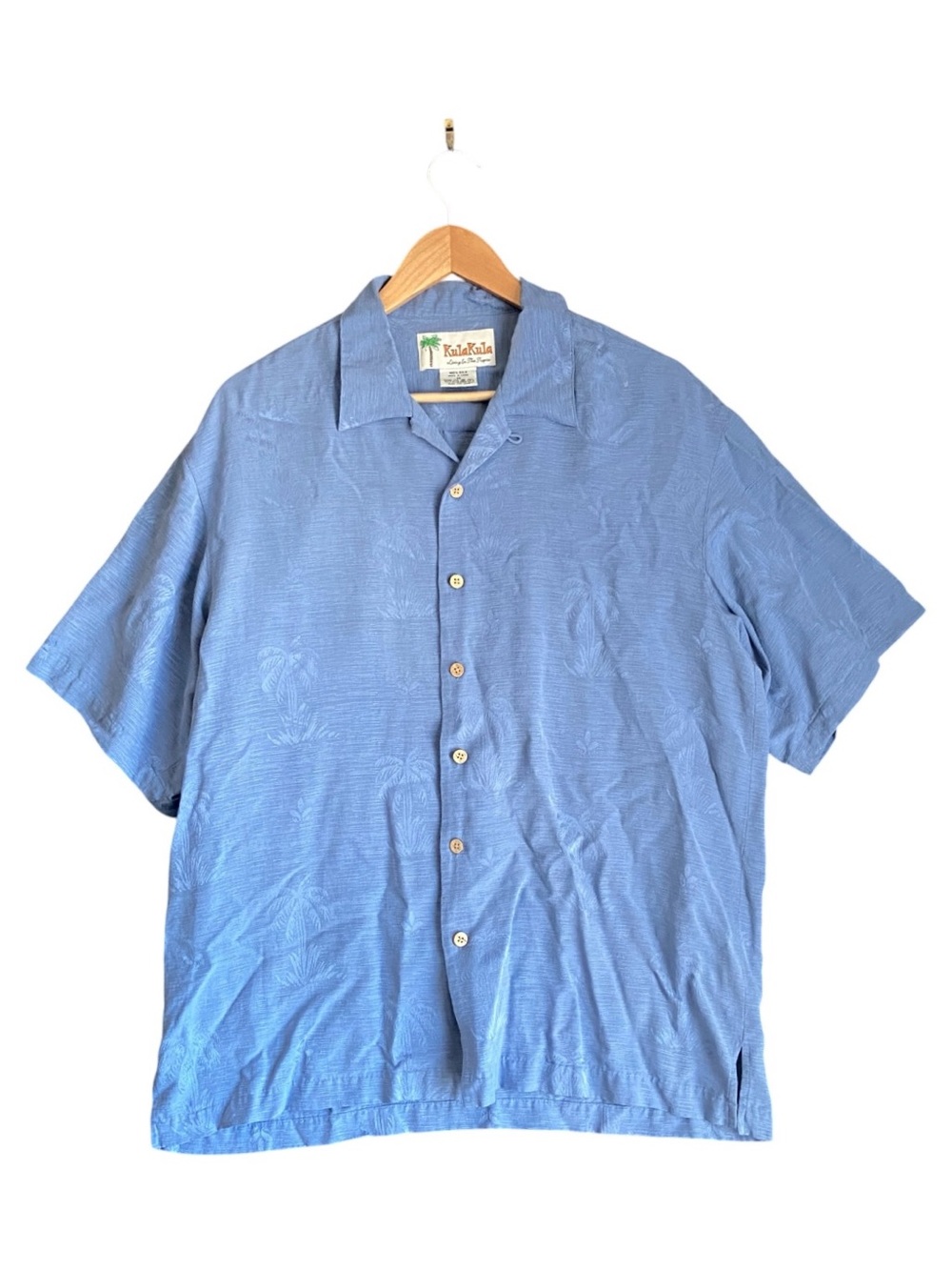 KulaKula | Dresden Blue 100% Silk Hawaiian Shirt Camp Collar | Size M